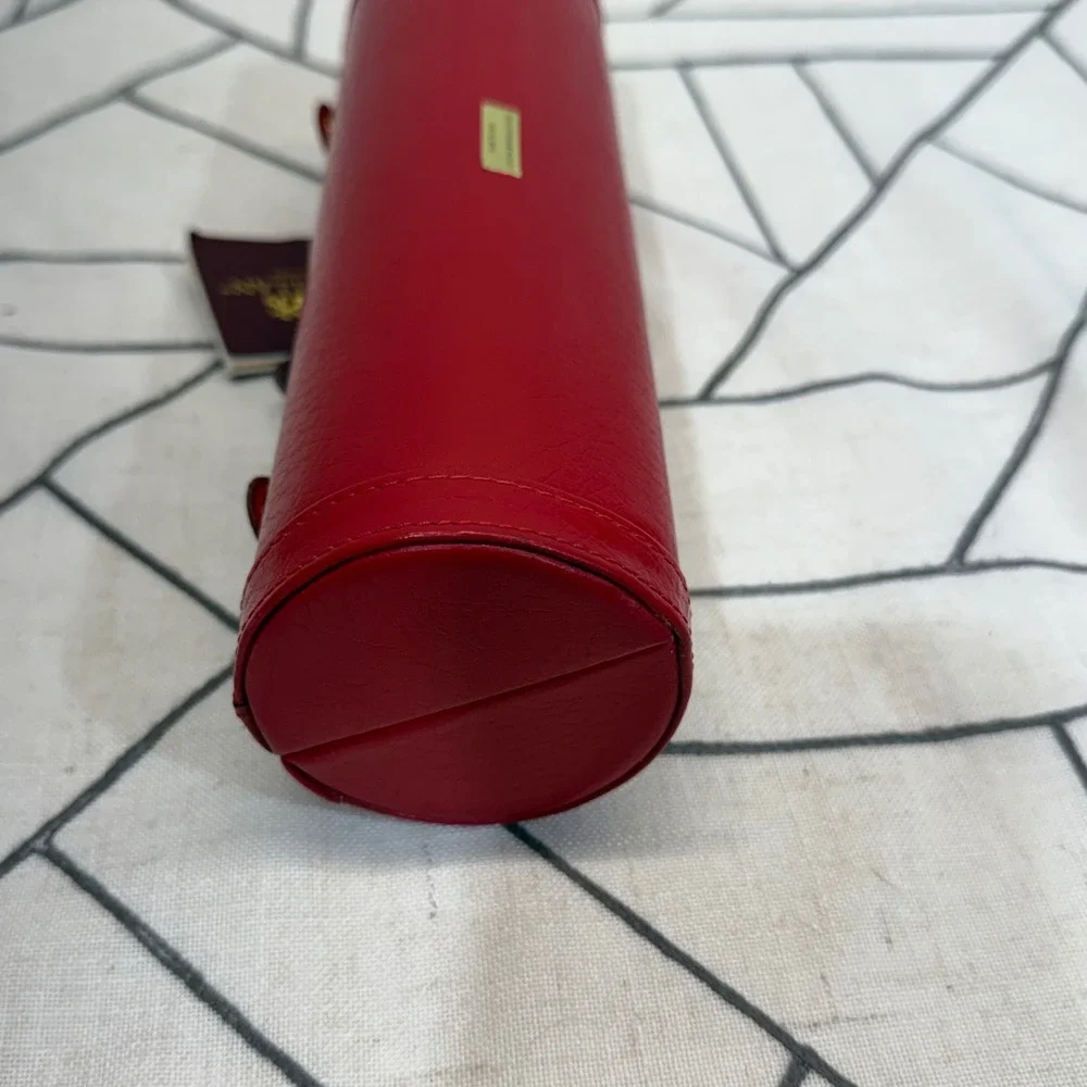 Rowallan Jewelry Roll OS Red Bonded Leather Travel Case Organizer Mirror READ